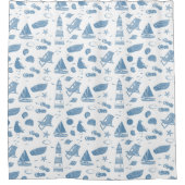 青および白く航海のなパターン シャワーカーテン (正面)