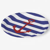 青および白のストライプの航海ので赤いいかり ペーパープレート (アングル)