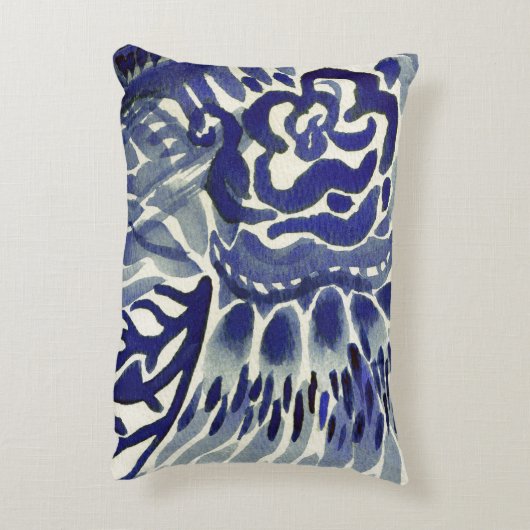 青および白の抽象的な水彩画のアクセントの枕 アクセントクッション (裏面(縦))