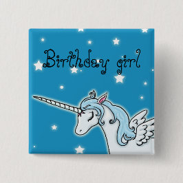 青および白人のペガソスのユニコーンの誕生日の女の子 缶バッジ