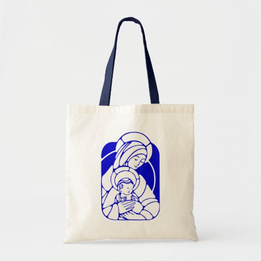 青および白人の神聖な母および子供 トートバッグ (正面)