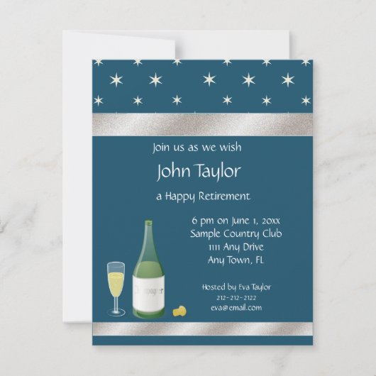 青および白退職のパーティの招待状を主演します 招待状 (正面)