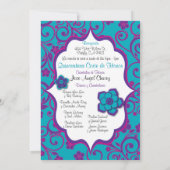 青および紫色のスペイン語Quinceañera 招待状 (裏面)