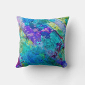 青および紫色の抽象的でファンキーな枕 クッション (裏面)