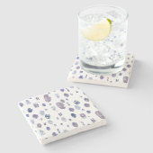 青および紫色の抽象的な雨滴 ストーンコースター (横)