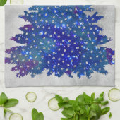 青および紫色の水彩画のクリスマスツリー キッチンタオル (折り畳み)