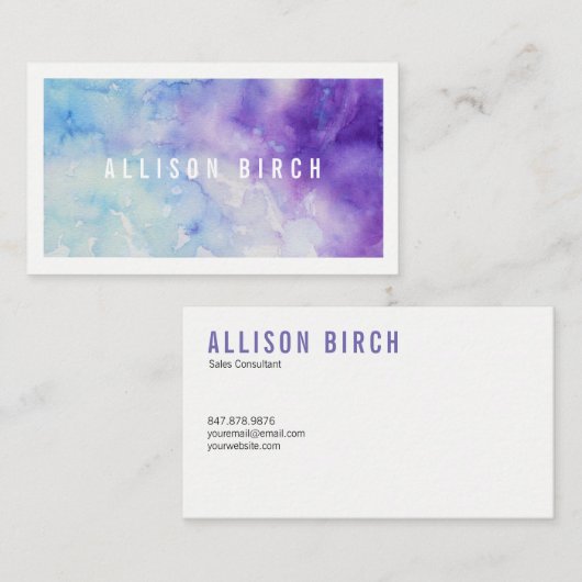 青および紫色の水彩画の名刺 名刺 (正面/裏面)