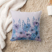 青および紫色の水彩画の花柄の装飾用クッション クッション (ブランケット)