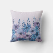 青および紫色の水彩画の花柄の装飾用クッション クッション (裏面)