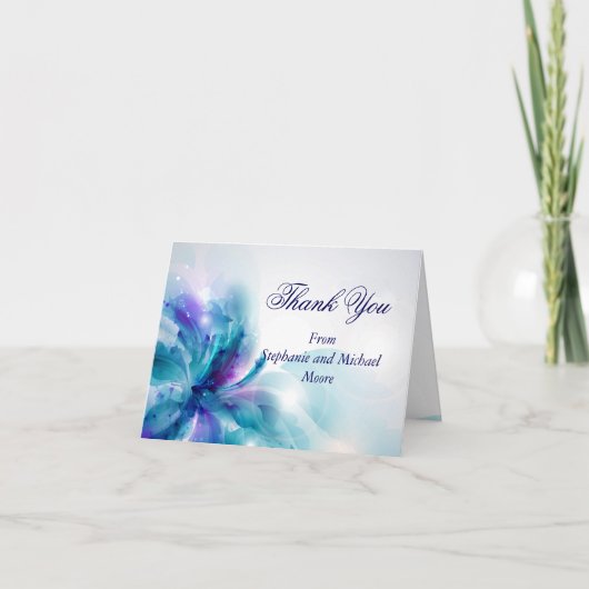 青および紫色の花柄はノート感謝していしています サンキューカード (正面)