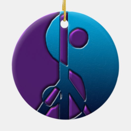青および紫色の陰陽のピースサインのオーナメント セラミックオーナメント (裏面)