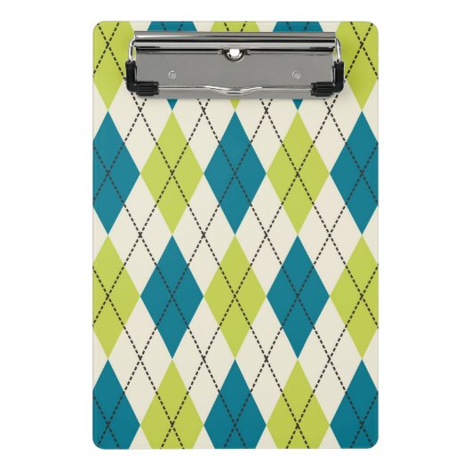 青および緑のアーガイル ミニクリップボード (正面)