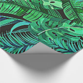 青および緑のシダおよび熱帯葉 ラッピングペーパー (角)
