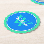 青および緑のモノグラムのなペーパーコースター ペーパーコースター (アングル)