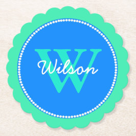 青および緑のモノグラムのなペーパーコースター ペーパーコースター