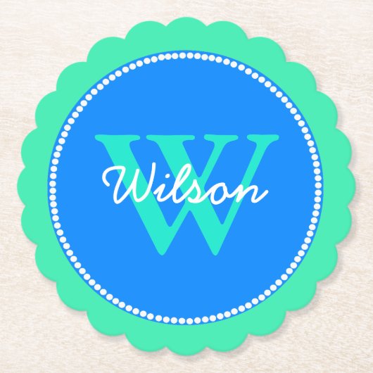 青および緑のモノグラムのなペーパーコースター ペーパーコースター (正面)