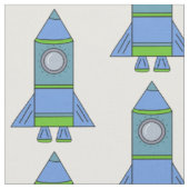 青および緑のロケットの宇宙パターン子供 ファブリック (クローズアップ)