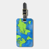 青および緑の世界地図の荷物のラベル ラゲッジタグ (正面縦)