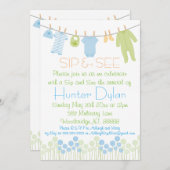 青および緑の小さい衣服の一口はおよび見ます 招待状 (正面/裏面)