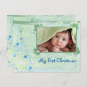 青および緑の木の初めてのクリスマスの写真の郵便はがき シーズンポストカード (正面/裏面)