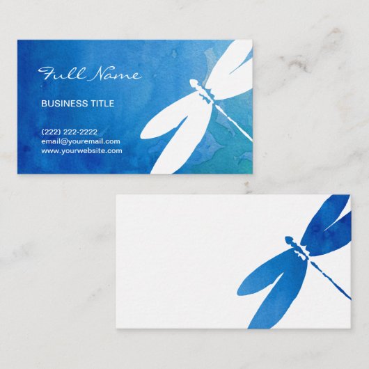 青および緑の水彩画のトンボの名刺 名刺 (正面/裏面)