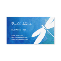 青および緑の水彩画のトンボの名刺