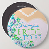 青および緑の水彩画の花がある花嫁 缶バッジ (正面&裏面)