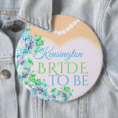 青および緑の水彩画の花がある花嫁 缶バッジ (インサイチュ)