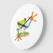 青および緑の漫画のカエル ラージ壁時計 (傾斜)