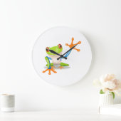 青および緑の漫画のカエル ラージ壁時計 (ホーム)