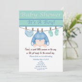 青および緑の男の子のベビーシャワーの招待状 招待状 (スタンド正面)