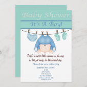 青および緑の男の子のベビーシャワーの招待状 招待状 (正面/裏面)