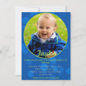青および緑の第1男の子の誕生日の招待 招待状 (裏面)