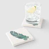 青および緑の羽 ストーンコースター (横)