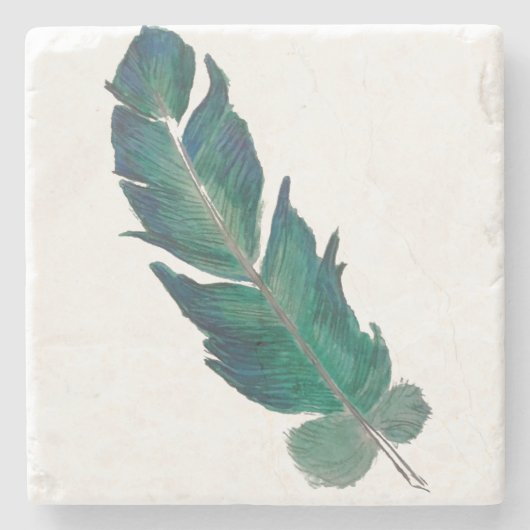 青および緑の羽 ストーンコースター (正面)