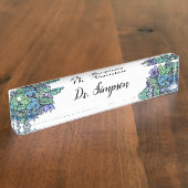 青および緑の花の水彩画の芸術 デスクネームプレート (側面)