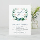 青および緑の花の水彩画|のカップルのシャワー 招待状 (スタンド正面)