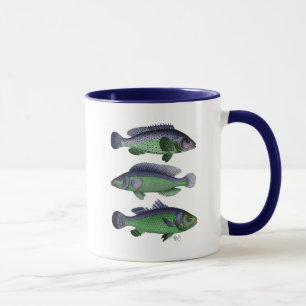 青および緑の魚のトリオ マグカップ