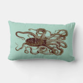 青および茶色ヴィンテージのタコの枕 ランバークッション (裏面)