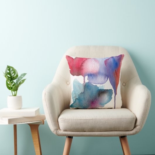 青および赤い水彩画の花の大きい花 クッション (椅子)