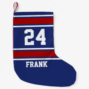 青および赤くスポーティなテーマ スモールクリスマスストッキング