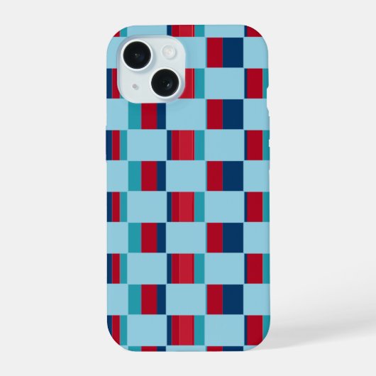 青および赤の広場パターン iPhone 15ケース (裏面)