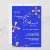 青および金ゴールドのインディアンの刺激を受けたな結婚式 招待状 (正面)