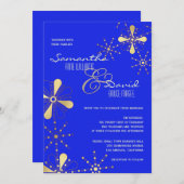 青および金ゴールドのインディアンの刺激を受けたな結婚式 招待状 (正面/裏面)