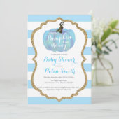 青および金ゴールドのカボチャ男の子のベビーシャワーの招待状 招待状 (スタンド正面)