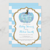 青および金ゴールドのカボチャ男の子のベビーシャワーの招待状 招待状 (正面/裏面)