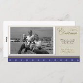 青および金ゴールドのクリスマスの写真カード シーズンカード (正面/裏面)