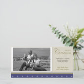 青および金ゴールドのクリスマスの写真カード シーズンカード (スタンド正面)