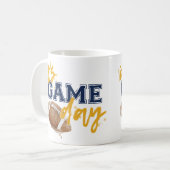 青および金ゴールドのゲーム日のマグ コーヒーマグカップ (正面左)