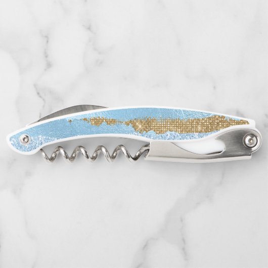 青および金ゴールドのコルクねじ ソムリエナイフ (裏面)